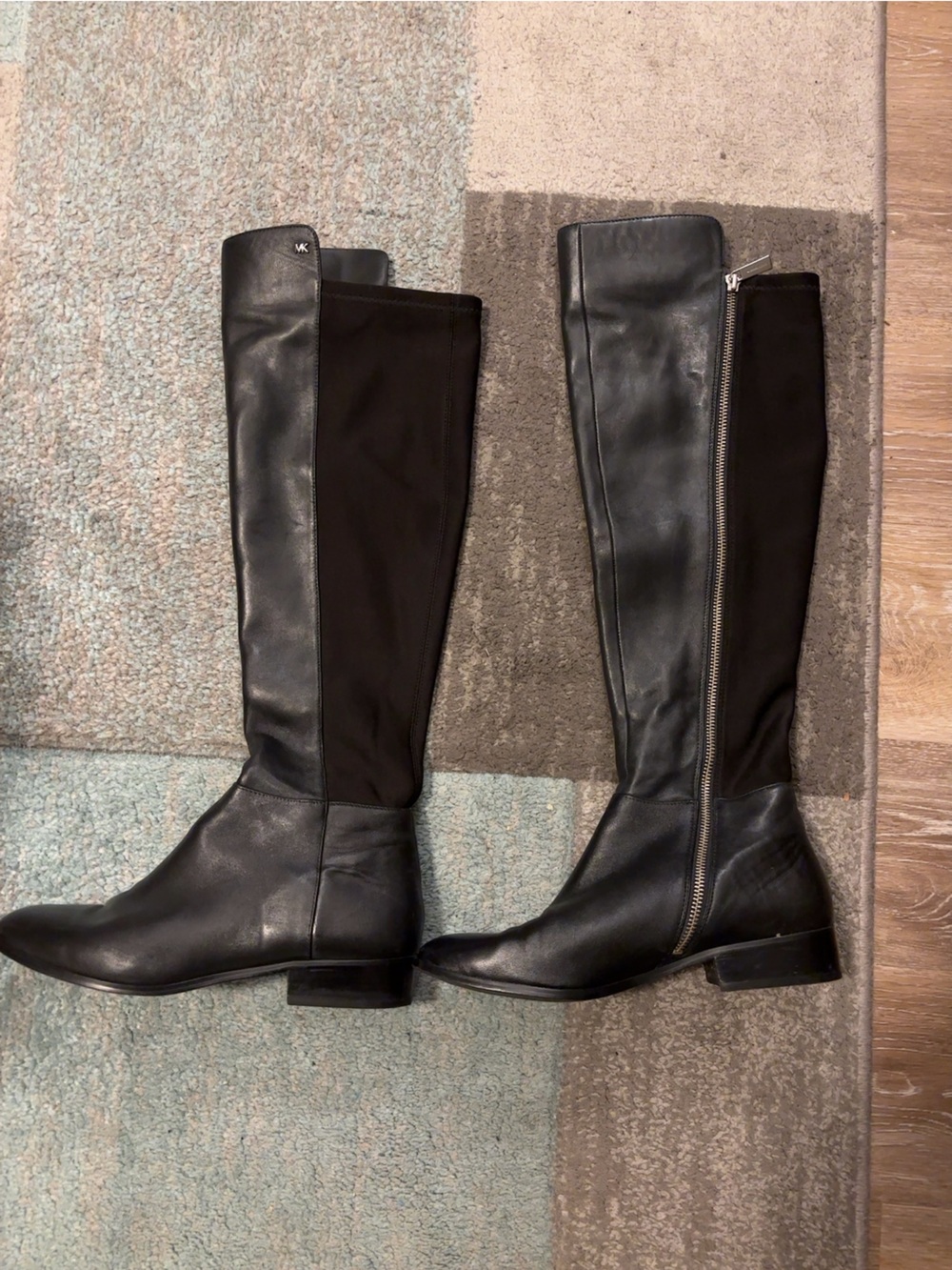 Michael Kors Black Leather & Stretch Knee-High Riding Boots